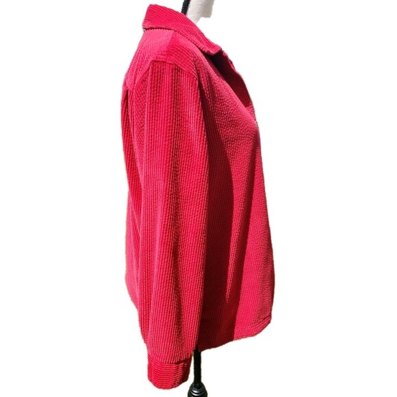 LL Bean Womens Red Corduroy Relaxed Tunic Button Up Flannel Lined Shaket Sz Sml - Picture 5 of 15